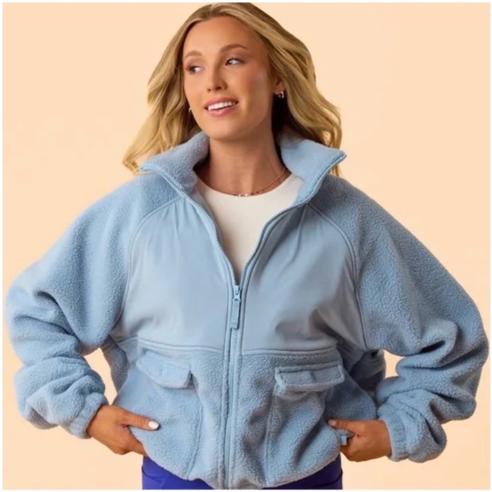Blogilates Women's Bonfire Fleece Jacket - Light Blue 1X NWT